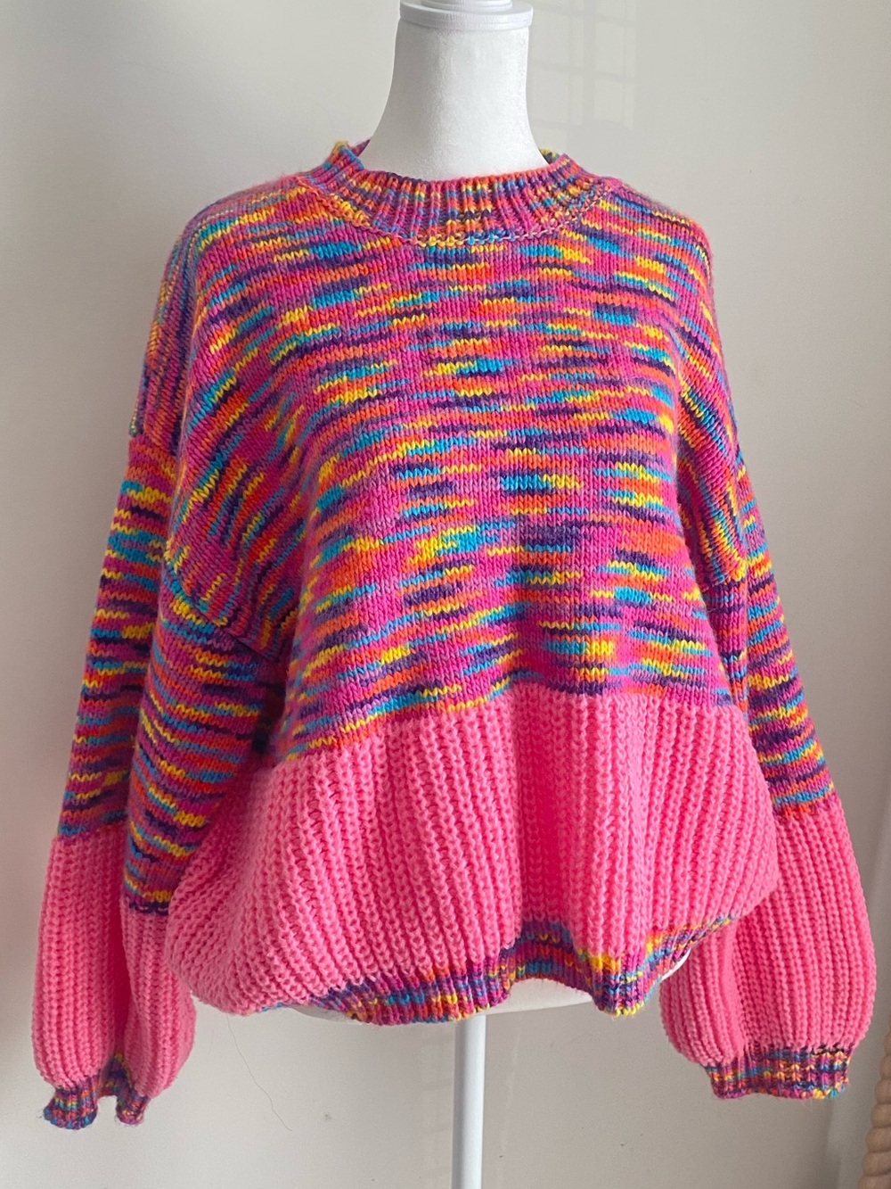 Pol Long Sleeve Chunky Rainbow Confetti Sweater Oversized Cozy Dropped Shoulder